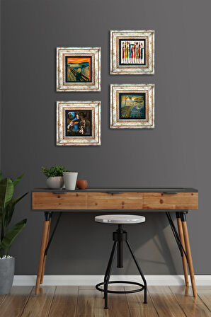 Salvador Dalí, Leonardo da Vinci, Çığlık, Yerli Kadınlar Taş Duvar Tablosu Çerçeveli Duvar Dekoru 4 Parça Tablo Seti Wall Art