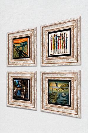 Salvador Dalí, Leonardo da Vinci, Çığlık, Yerli Kadınlar Taş Duvar Tablosu Çerçeveli Duvar Dekoru 4 Parça Tablo Seti Wall Art