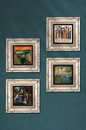 Salvador Dalí, Leonardo da Vinci, Çığlık, Yerli Kadınlar Taş Duvar Tablosu Çerçeveli Duvar Dekoru 4 Parça Tablo Seti Wall Art