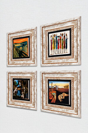 Salvador Dalí, Leonardo da Vinci, Çığlık, Yerli Kadınlar Taş Duvar Tablosu Çerçeveli Duvar Dekoru 4 Parça Tablo Seti Wall Art