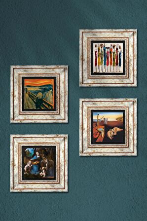 Salvador Dalí, Leonardo da Vinci, Çığlık, Yerli Kadınlar Taş Duvar Tablosu Çerçeveli Duvar Dekoru 4 Parça Tablo Seti Wall Art