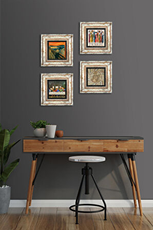 Da Vinci Son Akşam Yemeği, Çığlık, Yerli Kadınlar, Mozaik Taş Duvar Tablosu Çerçeveli Duvar Dekoru 4 Parça Tablo Seti Wall Art