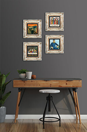 Van Gogh, Leonardo da Vinci, Çığlık, Yerli Kadınlar Taş Duvar Tablosu Çerçeveli Duvar Dekoru 4 Parça Tablo Seti Wall Art