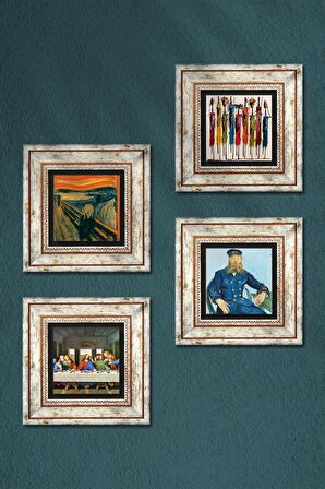 Van Gogh, Leonardo da Vinci, Çığlık, Yerli Kadınlar Taş Duvar Tablosu Çerçeveli Duvar Dekoru 4 Parça Tablo Seti Wall Art