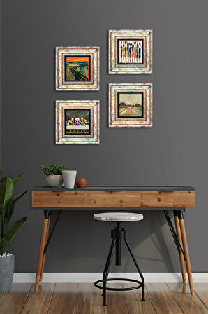 Van Gogh, Leonardo da Vinci, Çığlık, Yerli Kadınlar Taş Duvar Tablosu Çerçeveli Duvar Dekoru 4 Parça Tablo Seti Wall Art