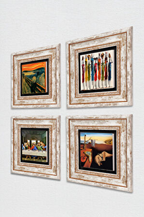 Salvador Dalí, Leonardo da Vinci, Çığlık, Yerli Kadınlar Taş Duvar Tablosu Çerçeveli Duvar Dekoru 4 Parça Tablo Seti Wall Art