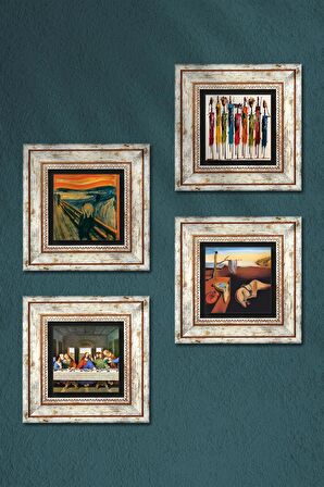 Salvador Dalí, Leonardo da Vinci, Çığlık, Yerli Kadınlar Taş Duvar Tablosu Çerçeveli Duvar Dekoru 4 Parça Tablo Seti Wall Art