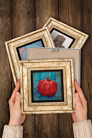 Nar Ağacı, Nar Taş Duvar Tablosu Çerçeveli Duvar Dekoru 4 Parça Tablo Seti Wall Art