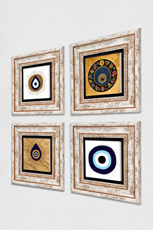 Nazar Taş Duvar Tablosu Çerçeveli Duvar Dekoru 4 Parça Tablo Seti Wall Art