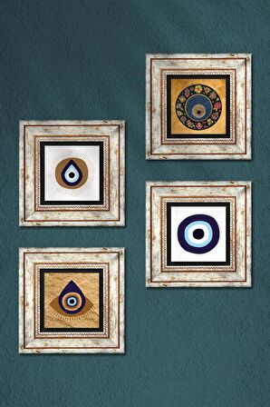 Nazar Taş Duvar Tablosu Çerçeveli Duvar Dekoru 4 Parça Tablo Seti Wall Art