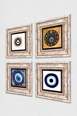 Nazar Taş Duvar Tablosu Çerçeveli Duvar Dekoru 4 Parça Tablo Seti Wall Art