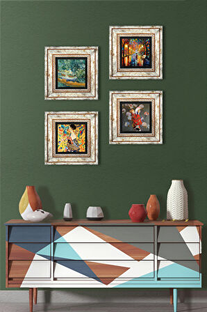 Van Gogh, Gustav Klimt, Claude Monet, Fenerler Tablosu Taş Duvar Tablosu Çerçeveli Duvar Dekoru 4 Parça Tablo Seti Wall Art
