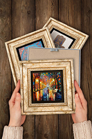 Van Gogh, Gustav Klimt, Claude Monet, Fenerler Tablosu Taş Duvar Tablosu Çerçeveli Duvar Dekoru 4 Parça Tablo Seti Wall Art