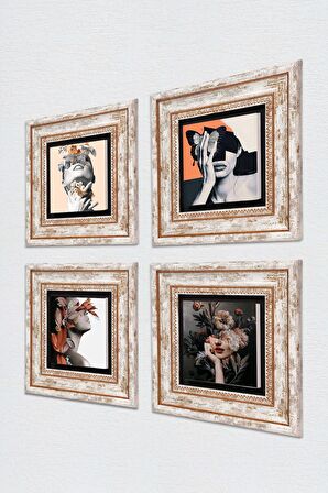 Bahar Düşü Serisi Taş Duvar Tablosu Çerçeveli Duvar Dekoru 4 Parça Tablo Seti Wall Art