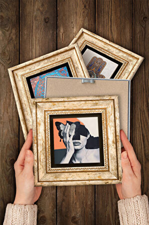 Bahar Düşü Serisi Taş Duvar Tablosu Çerçeveli Duvar Dekoru 4 Parça Tablo Seti Wall Art