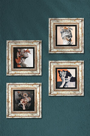 Bahar Düşü Serisi Taş Duvar Tablosu Çerçeveli Duvar Dekoru 4 Parça Tablo Seti Wall Art