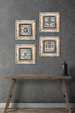 Çini Sanatı Taş Duvar Tablosu Çerçeveli Duvar Dekoru 4 Parça Tablo Seti Wall Art