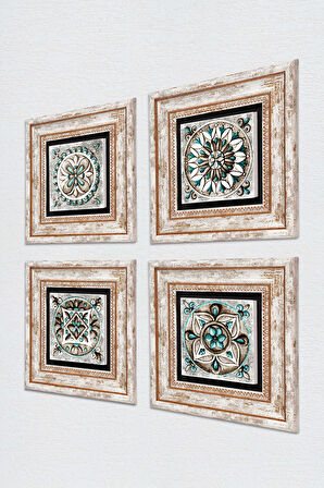 Çini Sanatı Taş Duvar Tablosu Çerçeveli Duvar Dekoru 4 Parça Tablo Seti Wall Art