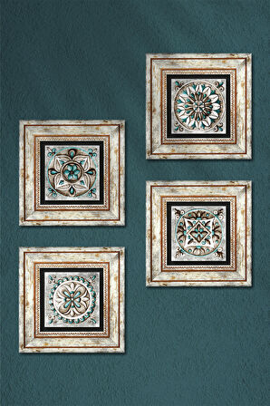 Çini Sanatı Taş Duvar Tablosu Çerçeveli Duvar Dekoru 4 Parça Tablo Seti Wall Art