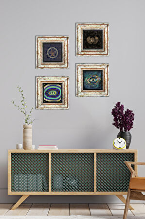 Horus'un Gözü, Nazar Taş Duvar Tablosu Çerçeveli Duvar Dekoru 4 Parça Tablo Seti Wall Art