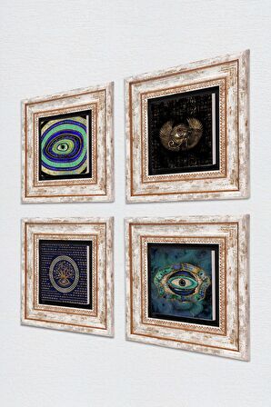 Horus'un Gözü, Nazar Taş Duvar Tablosu Çerçeveli Duvar Dekoru 4 Parça Tablo Seti Wall Art
