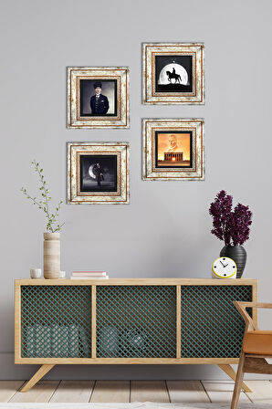 Anıtkabir, Atatürk Taş Duvar Tablosu Çerçeveli Duvar Dekoru 4 Parça Tablo Seti Wall Art