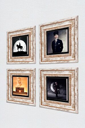 Anıtkabir, Atatürk Taş Duvar Tablosu Çerçeveli Duvar Dekoru 4 Parça Tablo Seti Wall Art