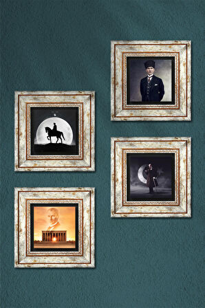 Anıtkabir, Atatürk Taş Duvar Tablosu Çerçeveli Duvar Dekoru 4 Parça Tablo Seti Wall Art