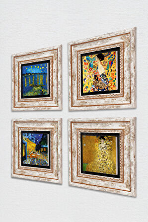 Van Gogh, Gustav Klimt Taş Duvar Tablosu Çerçeveli Duvar Dekoru 4 Parça Tablo Seti Wall Art