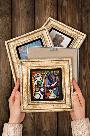 Picasso, Gustav Klimt Taş Duvar Tablosu Çerçeveli Duvar Dekoru 4 Parça Tablo Seti Wall Art