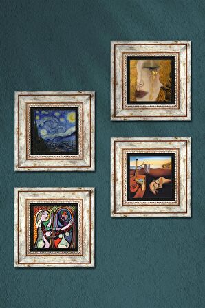 Salvador Dalí, Picasso, Van Gogh, Gustav Klimt Taş Duvar Tablosu Çerçeveli Duvar Dekoru 4 Parça Tablo Seti Wall Art