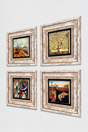 Salvador Dalí, Picasso, Van Gogh, Gustav Klimt Taş Duvar Tablosu Çerçeveli Duvar Dekoru 4 Parça Tablo Seti Wall Art