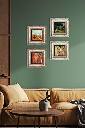 Picasso, Van Gogh, Gustav Klimt, Claude Monet Taş Duvar Tablosu Çerçeveli Duvar Dekoru 4 Parça Tablo Seti Wall Art