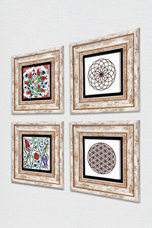 Lale, Yaşam Çiçeği Taş Duvar Tablosu Çerçeveli Duvar Dekoru 4 Parça Tablo Seti Wall Art