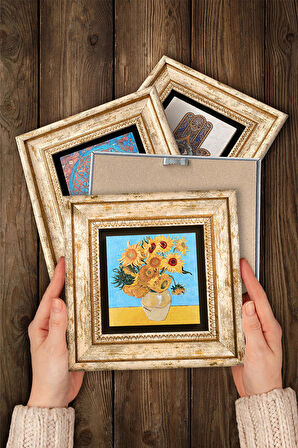 Van Gogh Taş Duvar Tablosu Çerçeveli Duvar Dekoru 4 Parça Tablo Seti Wall Art