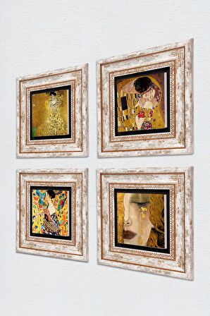 Gustav Klimt Taş Duvar Tablosu Çerçeveli Duvar Dekoru 4 Parça Tablo Seti Wall Art