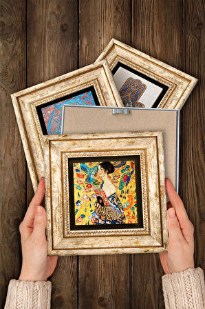 Gustav Klimt Taş Duvar Tablosu Çerçeveli Duvar Dekoru 4 Parça Tablo Seti Wall Art