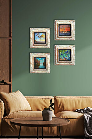 Salvador Dalí, Claude Monet, Van Gogh, İstanbul Kız Kulesi Taş Duvar Tablosu Çerçeveli Duvar Dekoru 4 Parça Tablo Seti Wall Art