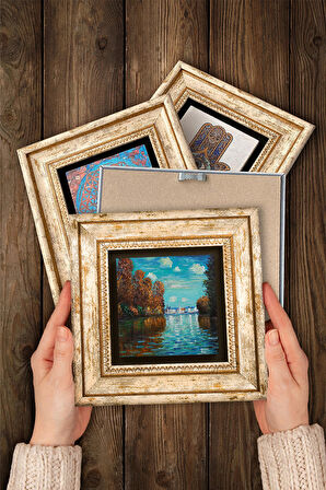 Salvador Dalí, Claude Monet, Van Gogh, İstanbul Kız Kulesi Taş Duvar Tablosu Çerçeveli Duvar Dekoru 4 Parça Tablo Seti Wall Art