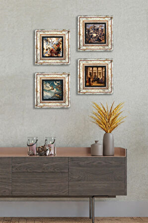 Antik Roma Serisi Taş Duvar Tablosu Çerçeveli Duvar Dekoru 4 Parça Tablo Seti Wall Art