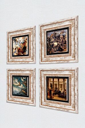 Antik Roma Serisi Taş Duvar Tablosu Çerçeveli Duvar Dekoru 4 Parça Tablo Seti Wall Art
