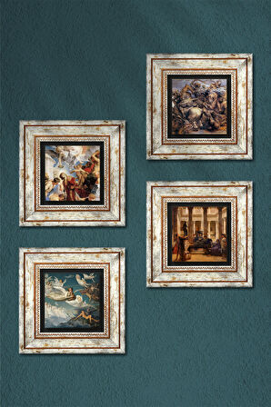 Antik Roma Serisi Taş Duvar Tablosu Çerçeveli Duvar Dekoru 4 Parça Tablo Seti Wall Art