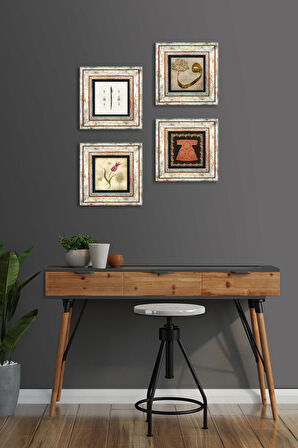 Hırka-i Şerif, Lale, Vav, Elif Taş Duvar Tablosu Çerçeveli Duvar Dekoru 4 Parça Tablo Seti Wall Art