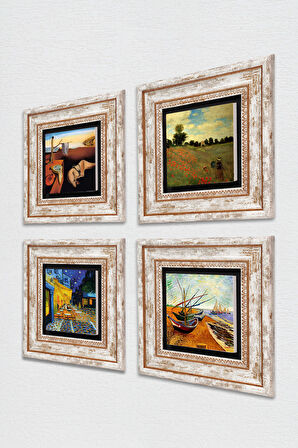 Salvador Dalí, Claude Monet, Van Gogh Taş Duvar Tablosu Çerçeveli Duvar Dekoru 4 Parça Tablo Seti Wall Art