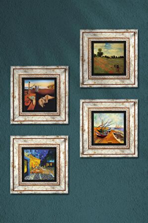 Salvador Dalí, Claude Monet, Van Gogh Taş Duvar Tablosu Çerçeveli Duvar Dekoru 4 Parça Tablo Seti Wall Art