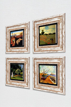 Salvador Dalí, Van Gogh, Claude Monet Taş Duvar Tablosu Çerçeveli Duvar Dekoru 4 Parça Tablo Seti Wall Art