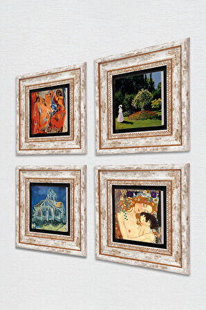 Picasso, Van Gogh, Claude Monet, Gustav Klimt Taş Duvar Tablosu Çerçeveli Duvar Dekoru 4 Parça Tablo Seti Wall Art