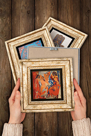 Picasso, Van Gogh, Claude Monet, Gustav Klimt Taş Duvar Tablosu Çerçeveli Duvar Dekoru 4 Parça Tablo Seti Wall Art