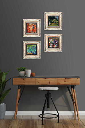Picasso, Claude Monet, Van Gogh Taş Duvar Tablosu Çerçeveli Duvar Dekoru 4 Parça Tablo Seti Wall Art