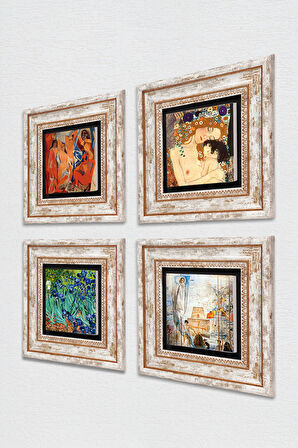 Salvador Dalí, Picasso, Van Gogh, Gustav Klimt Taş Duvar Tablosu Çerçeveli Duvar Dekoru 4 Parça Tablo Seti Wall Art